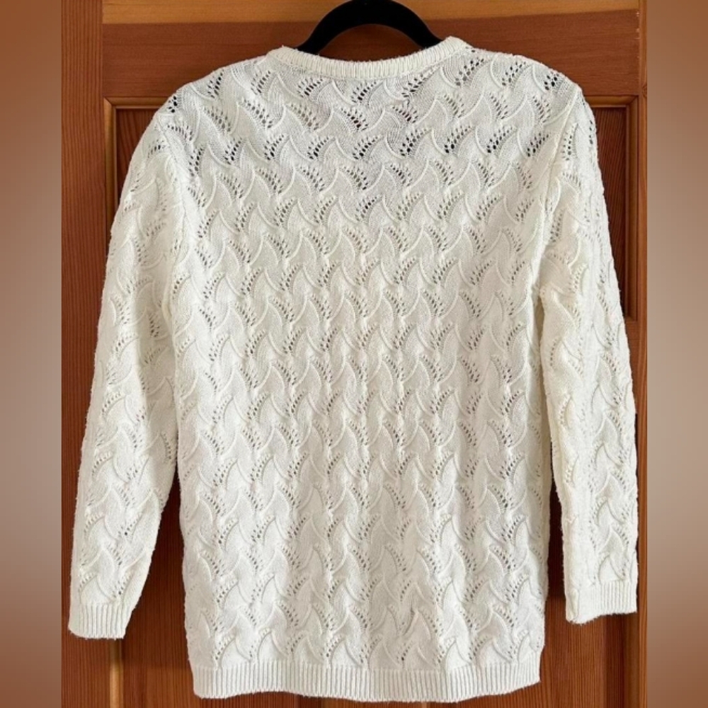 Women's White Knit Cardigan Sweater - Picture 2 of 2